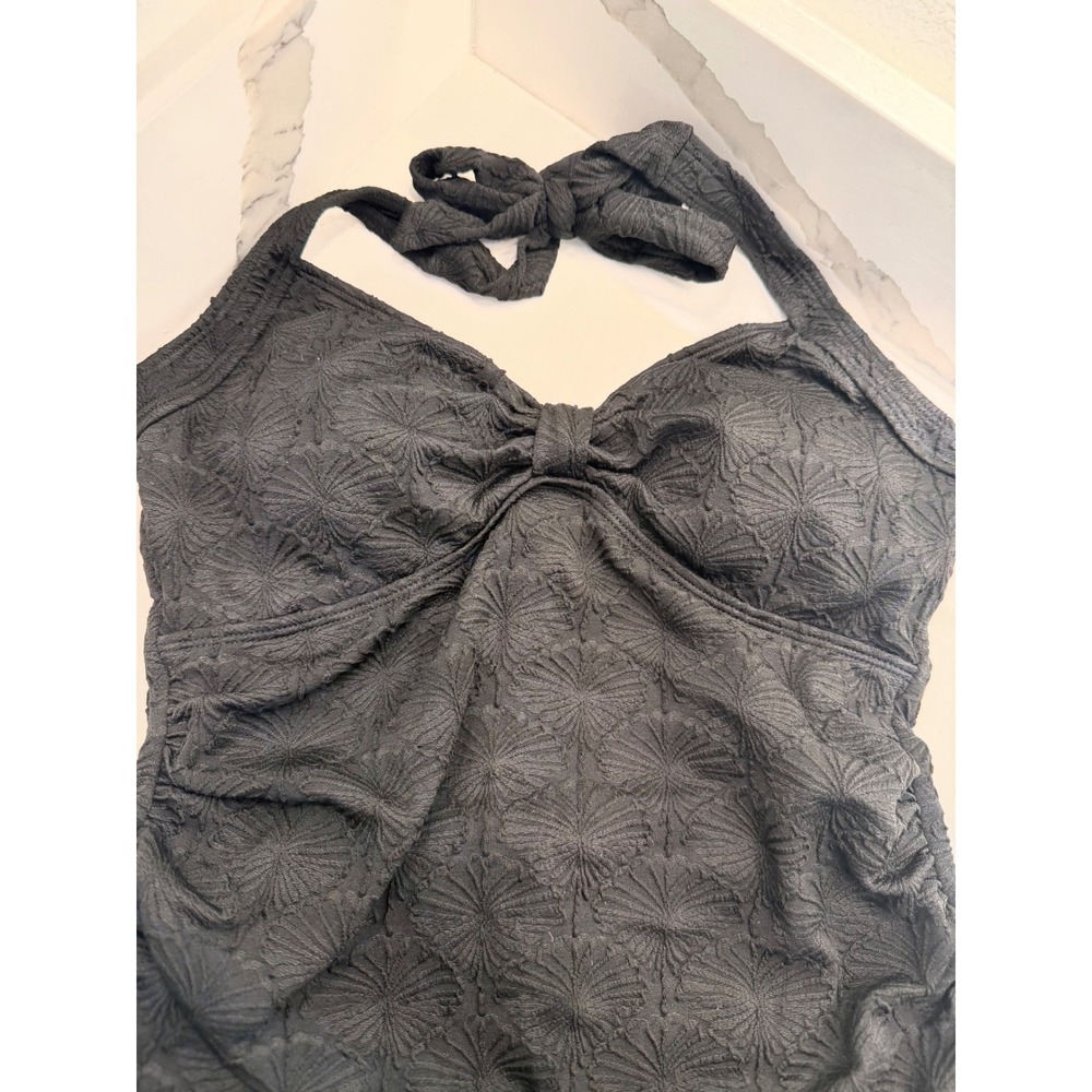 Blooming Jelly Black Textured Floral Halter Tankini Set High Waisted Medium NWT - Picture 5 of 10